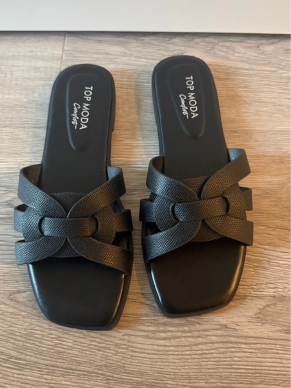 Top Moda Black Braided Slide Sandals Women’s Size 6 New